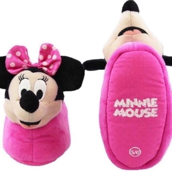 NWT Minnie Mouse Disney  Girls 3D Minnie Head Sock Top Slippers Size 9/10 - Picture 1 of 10